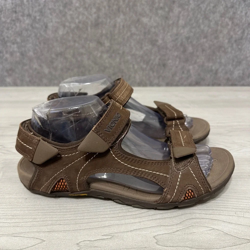 Vionic Boyes Sandals Mens 7 Brown Adjustable Straps Orthotic Comfort Shoes